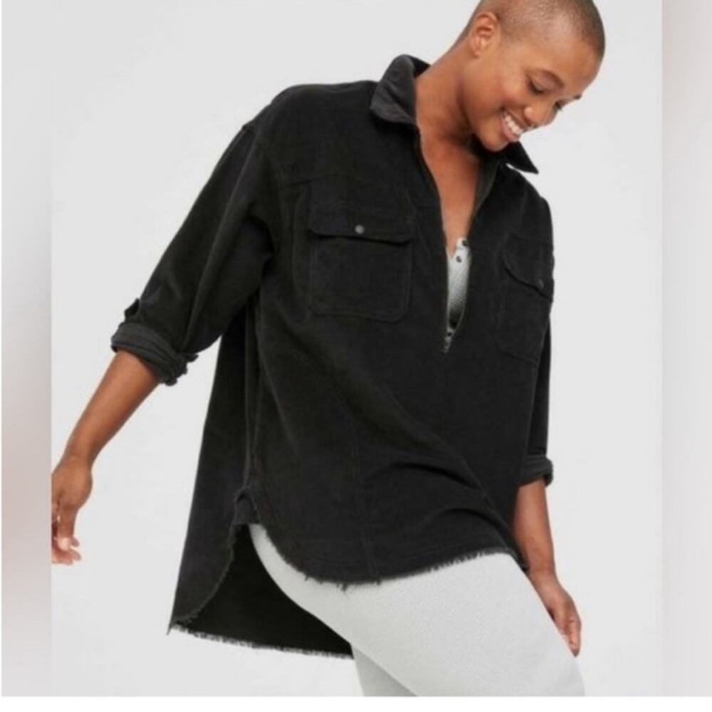 Aerie Offline Active Quarter Zip Corduroy Shacket Distressed Raw Hem Size Large